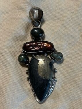 Sterling Silver Multi-Stone Pendant in Pyrite, labradite and pearl